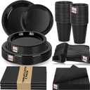 Black Plastic Plates for Party,100 Guest - 7&9inch Plates,Napkins,Forks,Cups & Tablecloths,Disposable Party Supplies for for Birthday,Halloween,Christmas Parties, Graduations