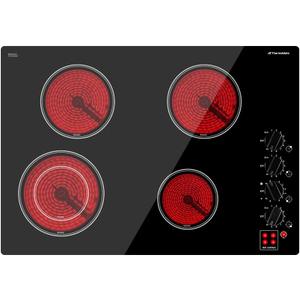 ThermoMate 30 Inch Electric Cooktop 4 Burners ETL Certified, Knob Control Built-in Radiant Electric Stove Top, Schott Glass Panel, 7300W, 9 Heating Level, Chlid Lock & Timer, 240V