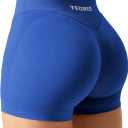 YEOREO Scrunch Butt Workout Shorts Women 3.5" Seamless V Cross Waist Sport Gym Amplify Shorts (Large, Blue)