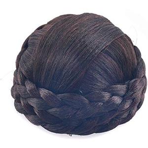 Funyn Small SizeSynthetic Hair Chignon Bun Donut Braided Hairpieces Scrunchie Clip in Hair Bun Extensions Straight Updo for Wedding Party Costume (#2/33 (Dark Brown/Dark Auburn Brown)