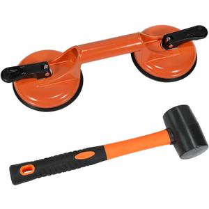 Floor Gap Fixer Tool for Laminate Floor Gap Repair Plank Grabber Includes Heavy Duty Aluminum Suction Cup and Fiberglass Handle Rubber Mallet (Can't Use on Scraped Surface Floor) (Orange)