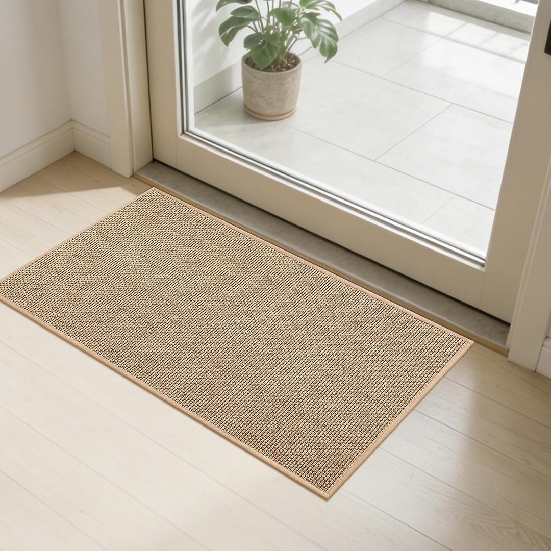 SMILOOL Front Door Mat Indoor Entrance, 17" x 30" Non-Slip Inside Door Mats for Entryway, Dirt Resistant and Absorbent Washable Doormat, Low Profile Entry Way Doormats, Floor Mats for House, Beige