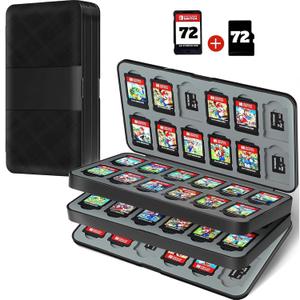 TATMOHIK Switch Game Case for Switch 2 (2025),Switch OLED & Lite,72 Slot Nintendo Switch Game Holder Cartridge for 72 Cartridges & 72 SD Cards,Compact & Portable Nintendo Switch 2 Game Case, Black