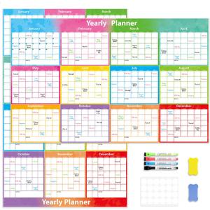 Large Wall Calendar Dry Erase 59x37 Inch,MoShining, 2026 Calendar,Yearly Planner 2026-2027 For Office Home Watercolor Wall Planner With Pen and Eraser Fold