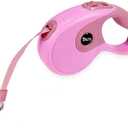 Secfanya Retractable Dog Leashes, Pet Leash Dog Lead for Small Medium Large Dog up to 33lbs, Anti-Slip Handle, One-Handed Brake, Pause, Lock, Nylon Ribbon Pink
