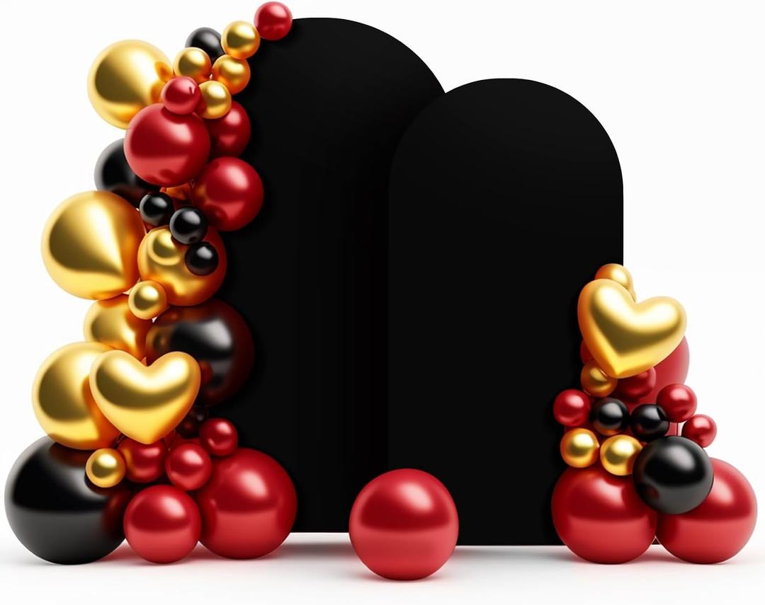 LEBENGURU Upgraded 8FT Wedding Arch Cover, 6.6FT Black Spandex Fitted Arch Backdrop Cover, Set of 2 for Round Top Chiara Stand Covers for Birthday Party Baby Shower Banquet Balloon Dcor