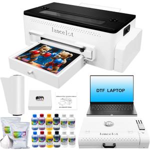 Lancelot A3 l1800 DTF Transfer Printing Machine with Roll Feeder, White Ink Circulation and Easy Operation,DTF Printer Bundle for Dark and Light Clothing (Printer+Oven+Laptop+consumable)