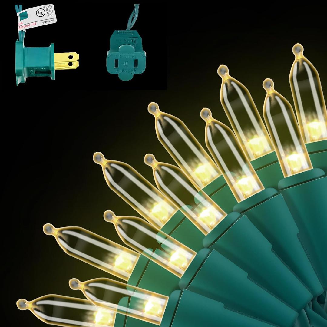 150 LED Warm White Christmas String Lights, 50 FT Green Wire, UL Certified Connectable, Xmas Lights Outdoor or Indoor