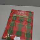 Home Bargains Plus Evergreen Tree Plaid Fabric Tablecloth, 52 x 70 Inch Rectangle, Red and Green Holiday Check with Tree Pattern, Cotton Blend Christmas Table Cover for Festive Dining