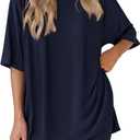 PRETTYGARDEN Women's Two Piece Lounge Set 2025 Summer Casual Oversized Shirts Biker Shorts Matching Airport Travel Outfit (Large, Navy)