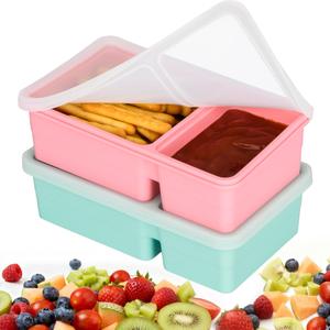 Reusable Silicone Compartment Containers with Lids- 6 Pack Double Compartment Snack Box,Small Food Container for Sauce, Fruit, Condiments, Convenient For Travel, Office, Picnic ( Pack Of 6)