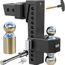 VNN Adjustable 10 Inch Drop Hitch 2.5 Inch Receiver - Interchangeable 3 Solid Ball Mount 1-7/8", 2", 2-5/16"(18,500 LBS GTW), Heavy Duty Aluminum Trailer Hitch with Pads and Locking Sets, Black