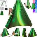 Sensory Swing for Kids and Adults Indoor & Outdoor Double Layer Therapy Cuddle Holds up to 300lbs Adjustable Hammock Chair with 360 Swivel Hanger Kit Effect for Aspergers Autism ADHD(Green)