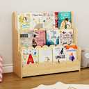 Montessori Kids Bookshelf, 3-Tier Scalloped Bookshelf for Baby, Natural, 29.6" L x 10.7" W x 27.6" H