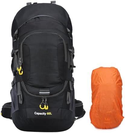 ShowyLive 60L Hiking Backpack for Men/Women - Lightweight Waterproof Travel Backpack with Rain Cover, Multi-Compartments, Adjustable Straps - Large Camping Bag for Outdoor Adventures (Black)