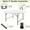 Fivenl Round Folding Tables White Foldable Table, Fold-in-Half with Carrying Handle Portable Plastic Table for Party, Dining, Wedding, Camping, Picnic, Indoor Outdoor Events (1, White, 4 FT)
