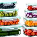 Peaktet 8 Pack Glass Food Storage Containers with Lids, Airtight Meal Prep Containers Set, Leakproof Glass Lunch Containers, BPA-Free Locking Lids, Oven Microwave Freezer Dishwasher Safe