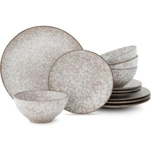 Mimola Ceramic Dinnerware Sets,Handmade Reactive Glaze Stoneware Plates and Bowls Sets,Highly Chip and Crack Resistant | Dishwasher & Microwave Safe Dishes Set,Service for 4 (12pc) (pure white)