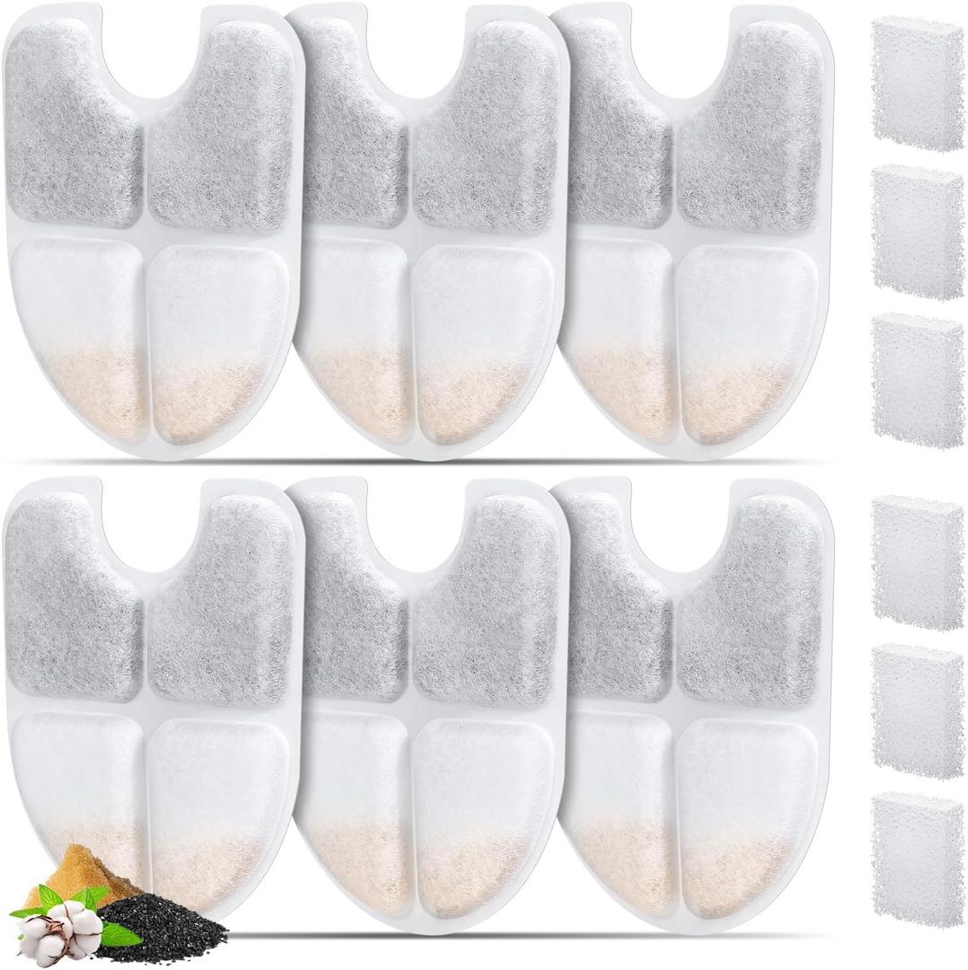 6 Packs Dog Water Fountain Filters for 3Gal/12L Dog Water Dispenser(FN-W13), GISOFIK Pet Fountain Filter, 4 Layer Filtration Replacement Filter, 6 Pump Filters