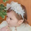 Floral Lace Hair Bow for Baby Girls Soft Stretch Headband for Newborns to Toddlers Baby Shower Birthday Hair Band 0-36 Months (Ivory, Free) (1 Count (Pack of 1))