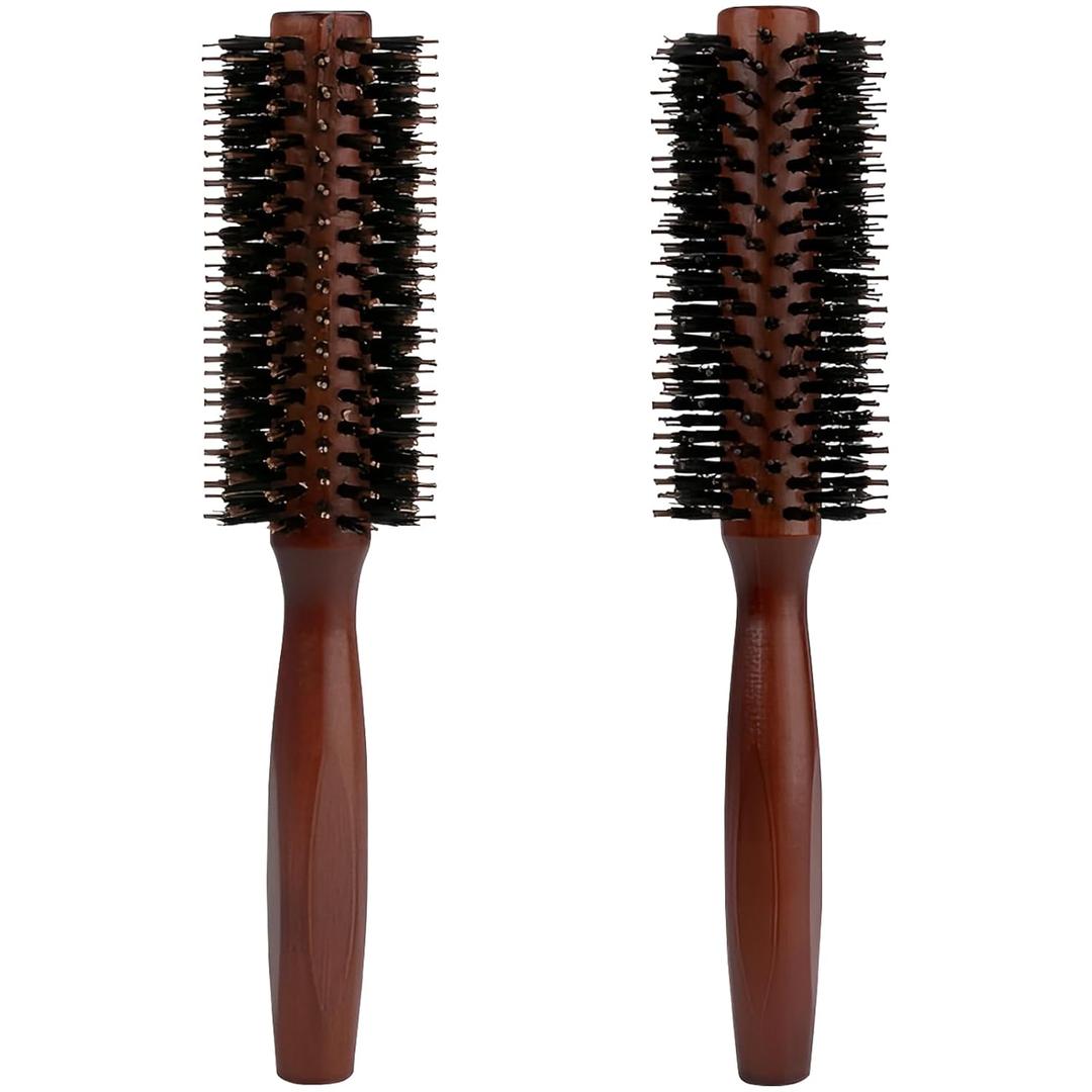 Round Boar Bristle Hair Brush with Wooden Handle Ideal for Styling Medium to Long Hair Thick, Fine, Curly, Or Straight Hair, Enhances Volume and Shine, Brown