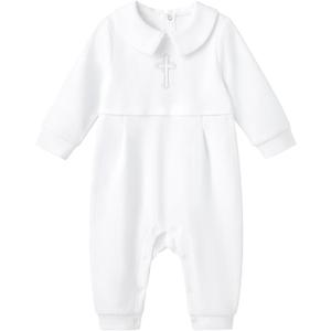 pureborn Unisex Baby Jumpsuit Infant Boys Girls Cotton Spring Fall Romper One-Piece Coverall Baptism Outfit White (6-9 Months, White With Silver Cross)