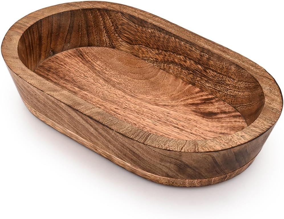 Decorative Bowl Mango Wood Hand Carved Home Decor for Dining Table Centerpiece Bowl for Table (10" x 6" x 2")