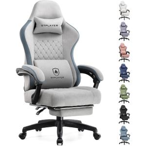 GTPLAYER Gaming Chair, Computer Chair with Pocket Spring Cushion, Linkage Armrests and Footrest, High Back Ergonomic Computer Chair with Lumbar Support Task Chair with Footrest (Grey) (Silver Gray)