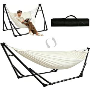 2-in-1 Hammock Chair with Stand for Adults, Portable Hammock with Collapsible Steel Frame, Adjustable Folding Design for Outdoor & Indoor Use, Patio, Camping, Travel, Supports 440 LBS