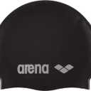 Arena Classic Unisex Soft Silicone Swim Cap for Women and Men, Intensive Training and Racing Comfortable Non-Slip Long Hair Swimming Hat, Black/ Silver, Size: One Size