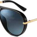 LVIOE Oversized Aviator Sunglasses for Women Men Trendy Shield Sun Glasses UV400 Protection Square Frame (A1 Black/Grey)