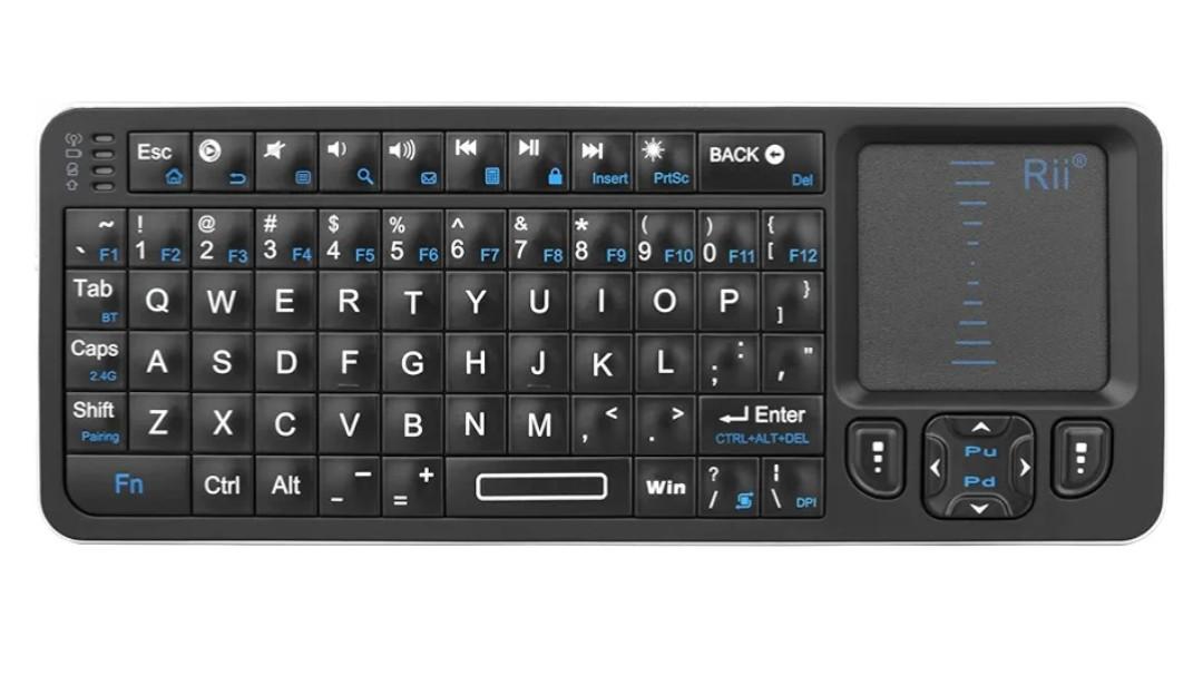 Rii K06 Mini Bluetooth Keyboard,Backlit 2.4GHz Wireless Keyboard with IR Learning, Portable with Touchpad,Compatible with Amazon Fire Stick/VR Glasses/HTPC/IPTV (2.4G and Bluetooth)