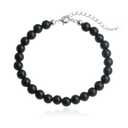 925 Sterling Silver Natural Black Onyx 6MM Round Beads Bracelet for Women