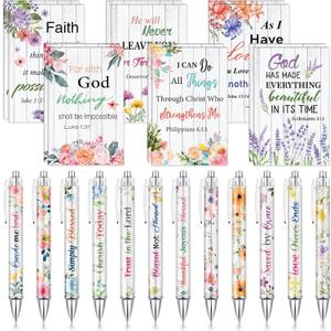 Colarr 24 Sets Christian Bulk Gifts for Women Christmas Bible Verse Pens Notebooks Religious VBS Scripture Ballpoint Pens Bookmarks Journal Sunday School Church Inspirational Supplies(Floral)