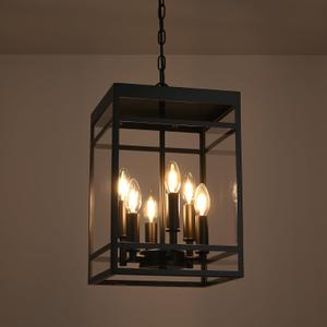 Outdoor Pendant Lights for Porch, 6-Lights Black Exterior Pendant Light with Clear Glass, Outdoor Porch Light Ceiling Mount Outdoor Hanging Light Fixture for Gazebo, Patio, Entryway