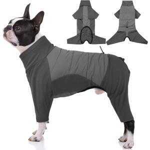 BRKURLEG Full Body Dog Winter Coat Warm Fleece Pullover Pajamas, Four Legs Covered Windproof Dog Jacket for Small to Large Dogs, Turtleneck Dogs Snowsuit, Pet Cold Weather Clothes, Grey M