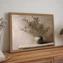 Framed for Living Room Rustic Olive Branch Still Life Wall Art Minimalist Botanical Plant Vase Painting, Rustic Farmhouse Neutral Still Life Print Picture for Living Room Bedroom Office 16x24in
