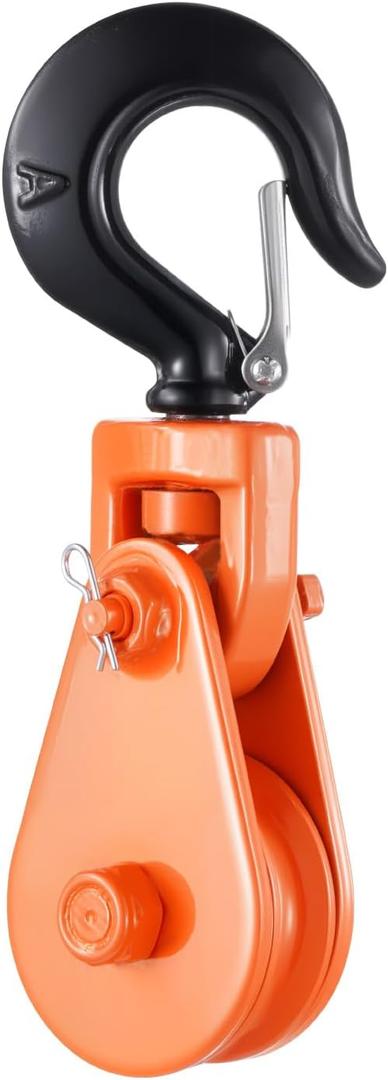 VEVOR 2 Ton Snatch Block with Swivel Hook, 3" Sheave 3/8" Inch Wire Rope, Heavy Duty Snatch Block Pulley 4400 lbs for Towing and Recovery Operations on Tow Truck Rollback Wrecker Car Hauler Winches (orange)