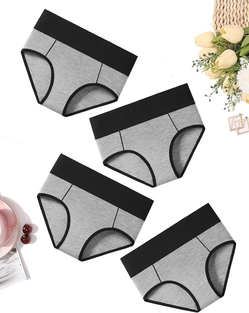 Avidlove Womens Underwear Cotton Hipster Panties High Waist Briefs Color Clash Underpants 1-4 Packs (Gray, L)