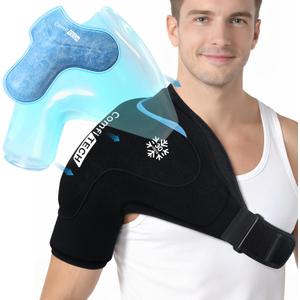 ComfiTECH Dual-Gel Shoulder Ice Pack Wrap with 30-Min Cooling for Muscle Comfort, Adjustable Rotator Cuff Shoulder Brace for Surgery Recovery, Flexible Cold Compression Sleeve for Baseball & Tennis, L