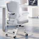 TRALT Ergonomic Office Chair - Desk Chair with Adjustable Lumbar Support Computer Chair - Mesh Comfy Chair with Flip-up Armrests - Gaming Chairs for Adults Home Office (Leather, White), Pack of 1