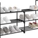 Long Metal Shoe Rack, Stackble Shoe Shelf Storage Organizer for Entryway, Hallway and Closet (3-Tier-2R, Black)