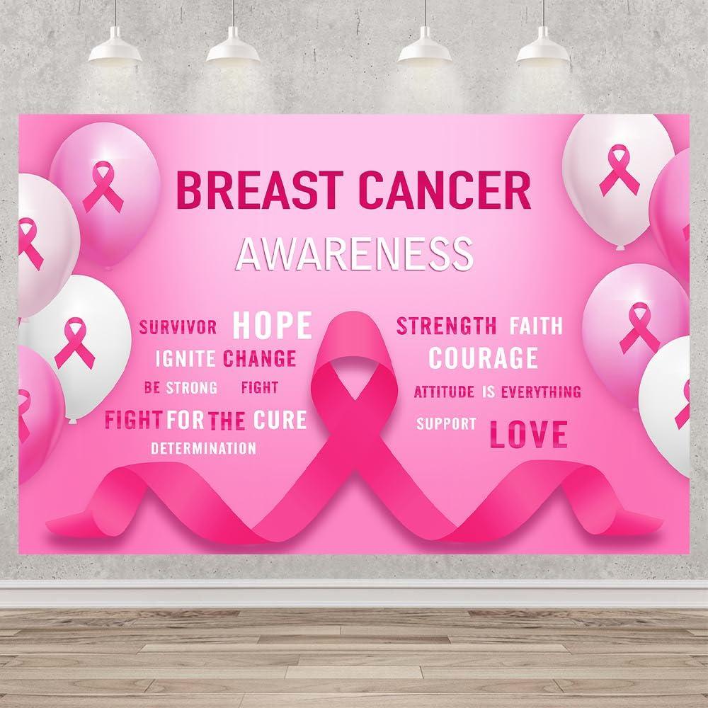 8x6ft Breast Cancer Awareness Backdrop Decorations Pink Ribbon Hope Survivor Banner Background Charity Activities Fundraising Gathering Photography Party Supplies
