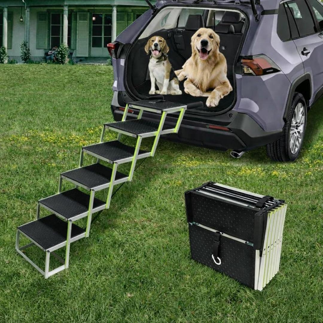 PENSUN Dog Ramps for Small & Big Dogs Portable Folding Pet Stairs with Nonslip Surface Foldable Truck Ramp Stairs for Car, SUV and Trucks, Supports Up to 250LBS, 6 Steps