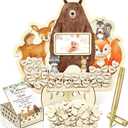 Wenqik 63 Pcs Woodland Animal Baby Shower Guest Book Alternatives Set Baby Shower Decorations with Photo Frame Sonogram Frame Keepsake 60 Wood Slices Guest Book for Birthday