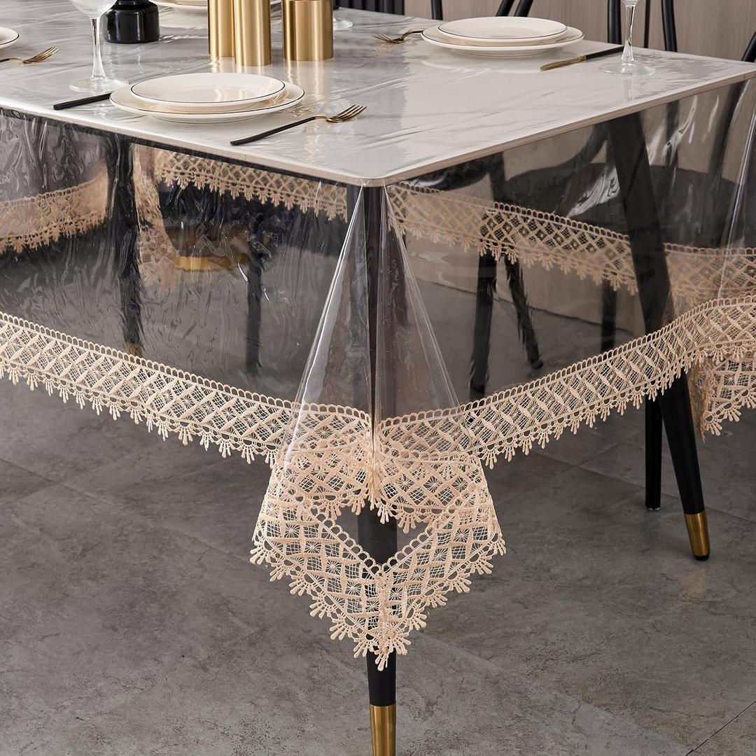 LIBERECOO Clear Plastic Table Cover Protector, Rectangle Waterproof Oilproof Vinyl Tablecloth, 60 x 84 Inch Heavy Duty Wipeable Reusable Transparent Table Cloth for Dining & Party