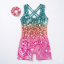 Girls Gymnastics Leotards with Shorts Sparkle Dance Unitards Mermaid Active Biketards Size 3-4T