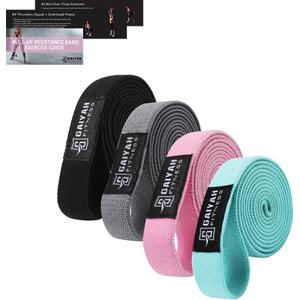 Long Resistance Bands for Working Out Women, Fabric Resistance Band, Stretch Bands for Exercise Bands Resistance Bands Set for Physical Therapy, Elastic Bands for Exercise, Ligas para Hacer Ejercicio (Pink/Mint/Gray/Black)