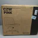 Orange Factory Criss Cross Chair Wheels Wide Cross Legged Office Desk Vanity Chair Comfy Fabric Armless Adjustable Swivel for Home Computer Task (Pink Wheel, Fabric), 35.6 inches x 25.5 inches x 20 inches