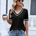 Rapbin Womens Short Sleeve Sweater Summer V Neck Tops Casual Knit Shirts Lightweight Pullover Top (Black, M)